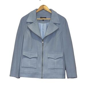 CONRAD C COLLECTION Powder Blue Wool Cashmere Zip Up Quiet Luxury Jacket 12 EUC